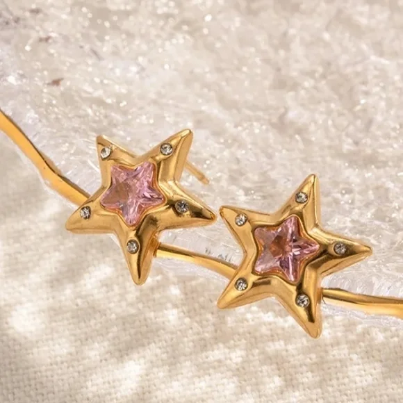 Anthropology Gold Star Earrings surgical steel waterproof tarnish proof birthday - Picture 6 of 8